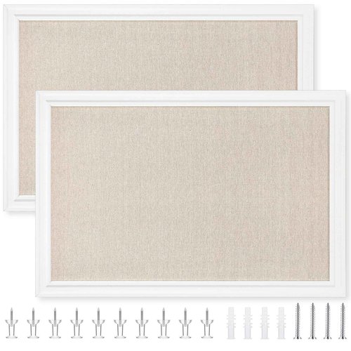 Colarr 2 Pcs Bulletin Board 30 x 20 Inch with Frame Decorative Large Wall Mounted Notice Pin Board with Push Pin for Home Office School Picture(White)