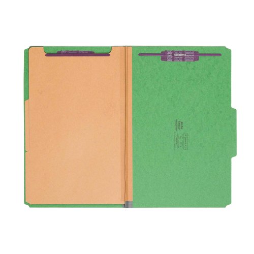 Smead Pressboard Legal Size File Folders with SafeSHIELD Fasteners, 2 Dividers, 2" Expansion, Office Folders, Paper Holder, Green, 10 per Box (19033)