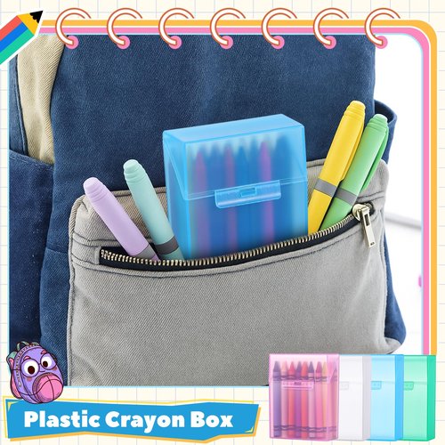 Clabby 12 Pcs Plastic Crayon Box Colorful Bulk Holds 24 Crayons Box with Hinged Lid and Snap Closure for Pens Crayons School Office Supplies Organization