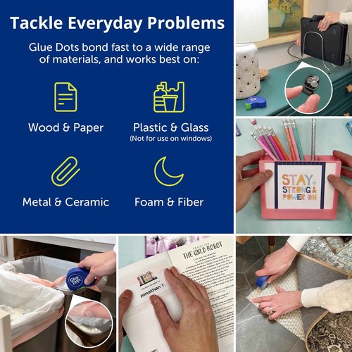 Glue Dots, Dispenser for everyday uses, 6-pack, 750 total dots, 3/8", .375 Inches, Movable, Repositionable, Multi-Functional, Label Containers, Glue Stick and Tape Alternative, Clear