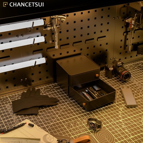CHANCETSUI Black desk organizer for men: Multi function countertop container for gaming desk, workstation, bathroom storage, square storage box for black aesthetic