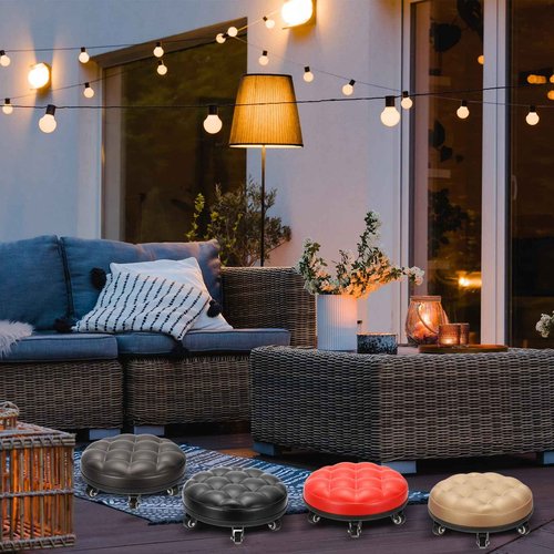 PATIKIL Low Roller Seat Wheel Stool Chair PU Leather Short Low Rolling Stool with Universal Wheel for Home Office Fitness (Brown), 5.1" Height