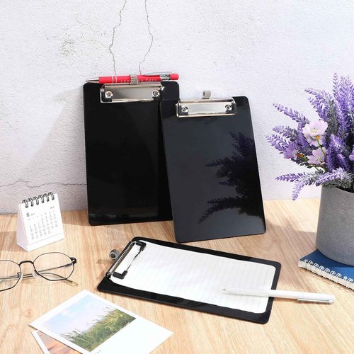 Sabary 100 Pack Bulk Mini Clipboards with Pen Holder Clip Black A5 Memo Clipboard 6x9 Plastic Check Presenters for Restaurants School Office Hotel Shopping List (Pen Not Included)