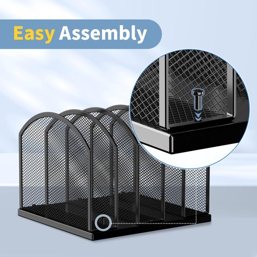 Gawerk 5-Section Vertical Desktop Organizer, 5-Section Mesh File Folder Stand Sorter for Office Home Classroom Organization (1, Black)