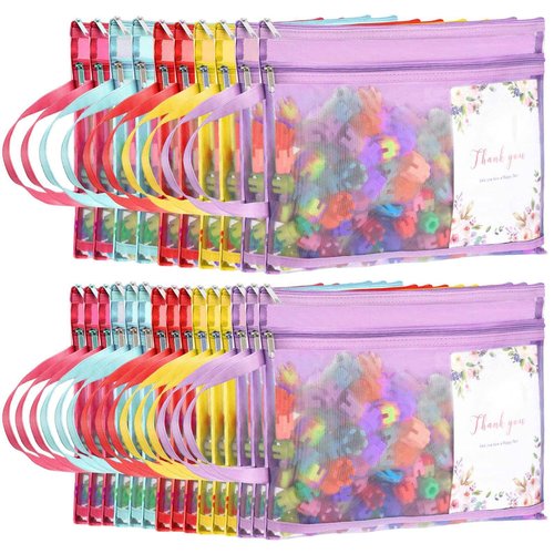 Marspark 25 Pack Colored Mesh Zipper Pouch Bags Double Layer Nylon Puzzle Bags A4 Zipper Pouch with Handle for Toy Organizer Storage School Office (Purple, Blue, Watermelon Red, Yellow, Rose Red)