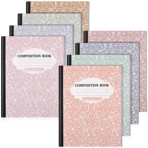 Colarr 8 Pack Composition Notebook 9.75 x 7.5 Inch Wide Ruled Marble Paper Composition Books Assorted Fun Colors Office School Notebook, Hard Cover, Sturdy Sewn Binding (Pastel Color)