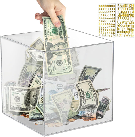 Vcetrcpl Acrylic Clear Piggy Bank - Unbreakable Money Saving Box for Adults | Large 12x12CM Size