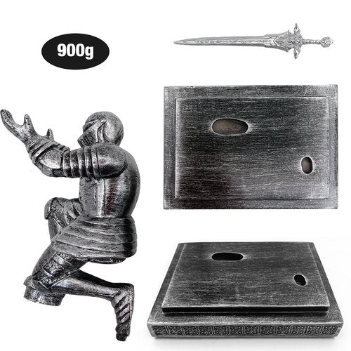 Hoypeyfiy Knight Pen Holder,Knights Pen Stand with Magnet Sword,Executive Pen Stand,Resin Soldier Pen Holder for Office,Home,Desk Decor,Holiday Present (Silver)