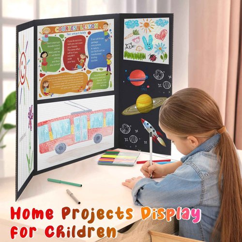 8 PCS Trifold Poster Board- Large 40" x 28" Tri Fold Display Board Hard & Thick Black Presentation Cardboard for Science Fair, School Projects, Business Supply