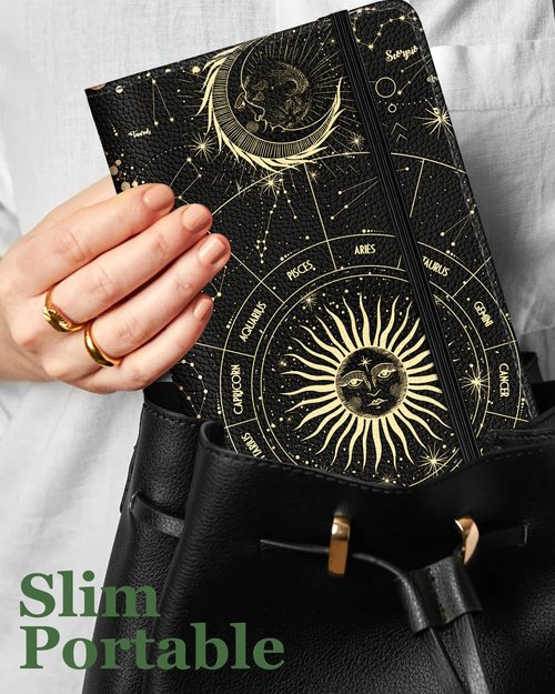 Slohif Business Card Book Holder Organizer - Black Moon Sun Print Leather Books Binder Holds 240 Cards Credit Gifts Card With Sticky Notes Graded Stickers Notepad
