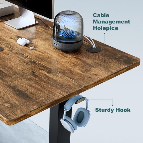 SMUG Standing Desk, 55 x 24 Inch Electric Height Adjustable Computer Desk for Home Office, Sit Stand up Work Gaming Table with Memory Controller/Headphone Hook, Rising Lift Workstation-Rustic Brown