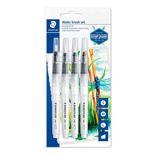 Staedtler Refillable Water Brush, for Watercolor Effects and Blending, 4 Assorted Tip Sizes, 949-SBK4-C