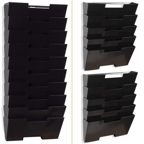 Wallniture Lisbon 10-Tier Wall Mounted File Holder and Desk Organizer, Metal Black Office Organization and Storage Rack