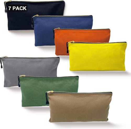 Heavy Duty Canvas Tool Bag Organizer - 7 Pack Zipper Utility Pouches for Tools & Crafts (12.5″ x 7″)