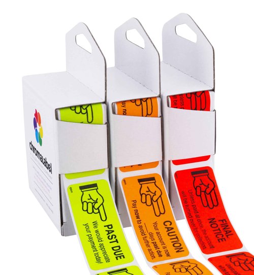 ChromaLabel 1 x 2.25 Inch Accounts Receivable Labels Collections Late Invoice Stickers, 250 Labels per Dispenser Box