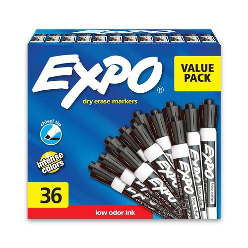Boardwalk BWK410321 7.6 in. x 8.9 in. 2 Ply Center-Pull Roll Towels - White (6/Carton) & EXPO Low Odor Dry Erase Markers, Chisel Tip, Black, 36 Count