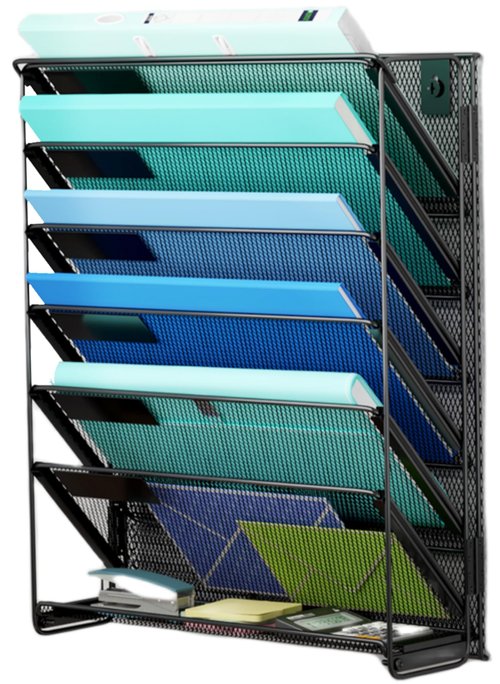 Kuntine.B 7-Tier Hanging File Organizer Vertical Wall File Organizer Wall File Holder, Mesh Magazine Rack Mail Document Organizer for Office School Home (Black, 1 Pack)