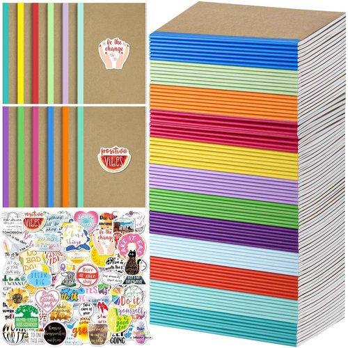 Notebooks for School: 96 Pack Journals with 96 Motivational Stickers, 60 Page College Ruled Notebook Journals for Writing, Student Gifts, Stocking Stuffers, A5 8.3" x5.5", Composition Notebook Bulk