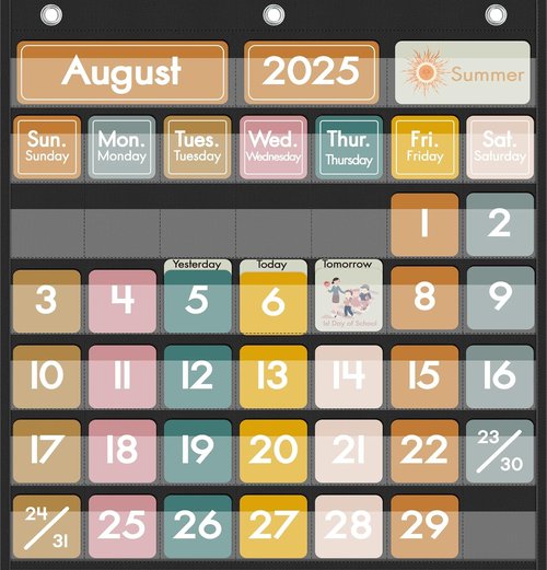 45 Pockets Classroom Calendar - Educational Pocket Chart Calendar for Kids | Boho Decor