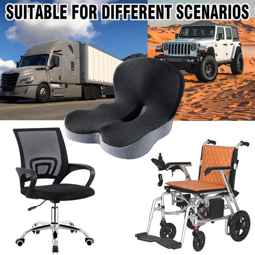 SICOU Ergonomic Memory Foam Seat Cushion for Truck Drivers Office Chairs Home Chair Cushion Car Desk Chair Non Slip Pad, Sciatica & Tailbone Pain Relief, Long Sitting Comfort Pad (Grey)