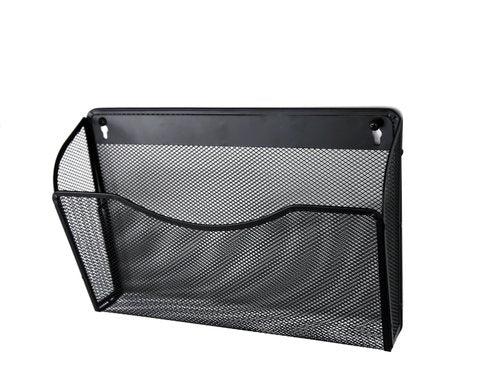 Huron Hanging Wall File Organizer Mail Sorter Document Folder Holder Clipboard Storage Organization, Black Metal Mesh