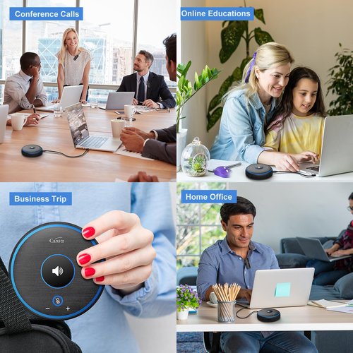 Canstr Conference Speaker with 4 Wireless Mics, USB Speakerphone with AI Noise Reduction&360° Voice Pickup, Conference Microphone Compatible with Leading Platforms (4 Wireless Mics)