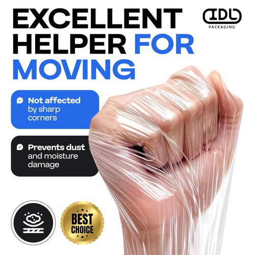 IDL Packaging 3" Stretch Wrap Mini Roll, 700 feet, 120 Gauge (Pack of 4) with a Plastic Handle Included – Industrial Grade Clear Plastic Wrap – Improved Protection for Packing, Moving, or Office