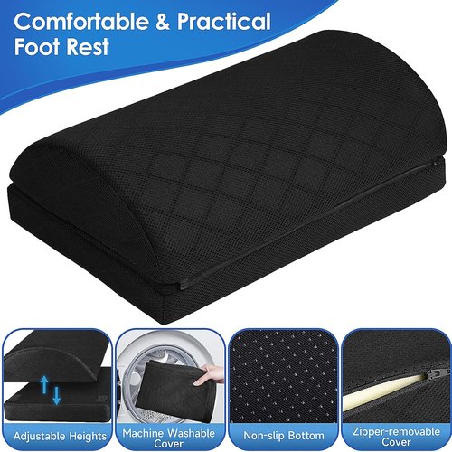 CushZone Foot Rest - Adjustable Foam for Office & Home | Comfortable Relief for Back & Hip Pain (Black)