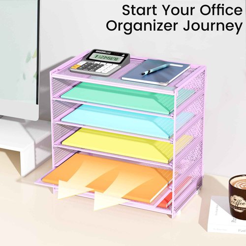 Biciyarn 2 Pack 6 Tier Paper Organizer, Metal Mesh Desk File Folder, Letter Tray Organizer, Paper Sorter Desk Organizers for Office, Home or School File Folder Holder - Purple