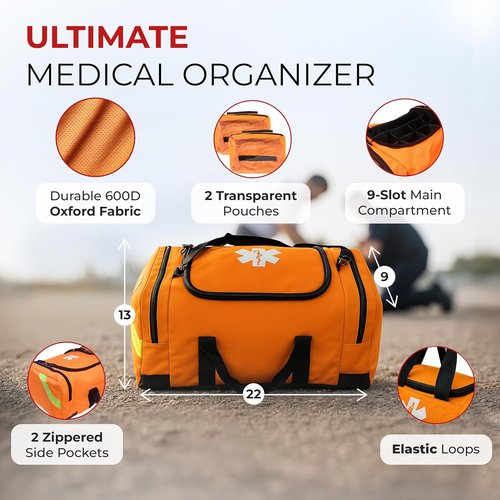 EMT Trauma Bag by [Brand Name] - Fully Stocked First Aid Kit with Tourniquet, CPR Mask & Shears | Orange