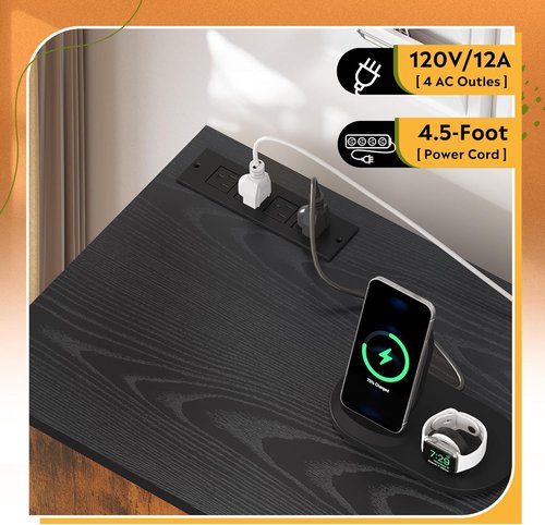 DEVAISE File Cabinet - Rolling 1 Drawer with Charging Station & Locking Feature | Rustic Brown