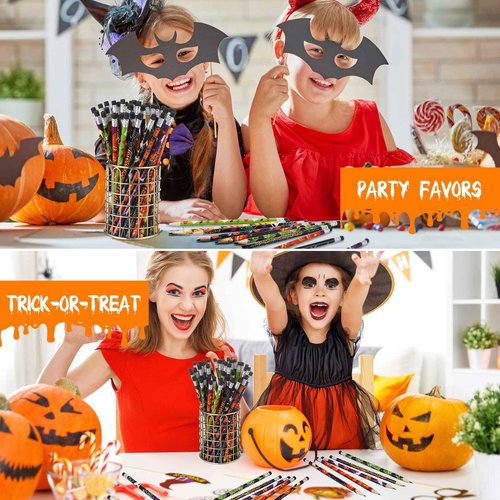 Hicarer 400 Pcs Halloween Pencils Bulk, Cute Wooden Pencils with Eraser Various Assorted Patterns Holiday Stationery Pumpkin Ghost Black Cat Halloween Party Favors Kids Office School Supplies