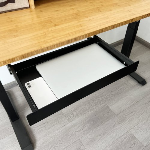 VWINDESK 19 inch Slim Under Desk Pull-Out Storage Office Mounted Sliding Metal Drawer for Standing Desk,Black