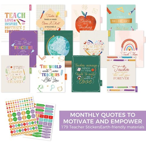 Teacher Planner 2025-2026 Academic Year, Weekly & Monthly Teacher Lesson Planner from AUG. 2025-JUL. 2026, Storage Pocket, Gold Foil Cover, Monthly Quotes，Stickers, Laminated Tabs（8.5" x 11"）