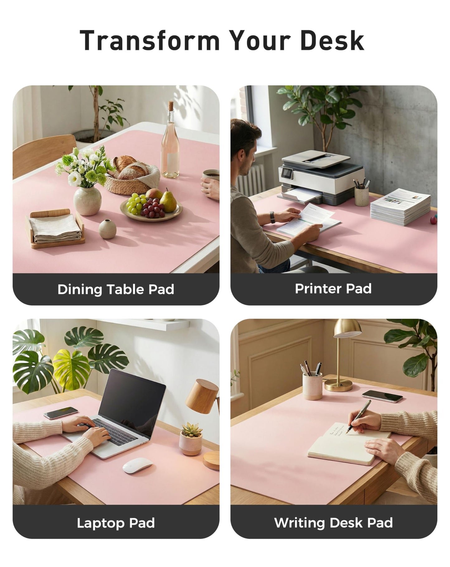 Aothia Faux Leather Desk Mat - Large Mouse Pad, Non-Slip PU Leather Blotter, Waterproof Writing Surface for Office and Home (Fairy Pink, 40" x 24")