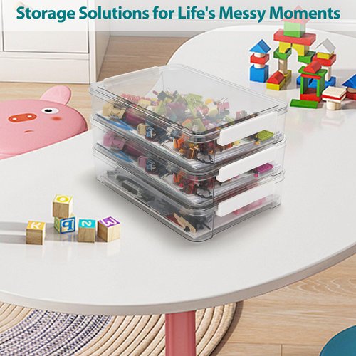 Flat Plastic Storage Bins with Latching Lids Document Organizer Portable Project Case Stackable Storage Boxes for A4 Letter Size Paper Office Supplies 2 Pack