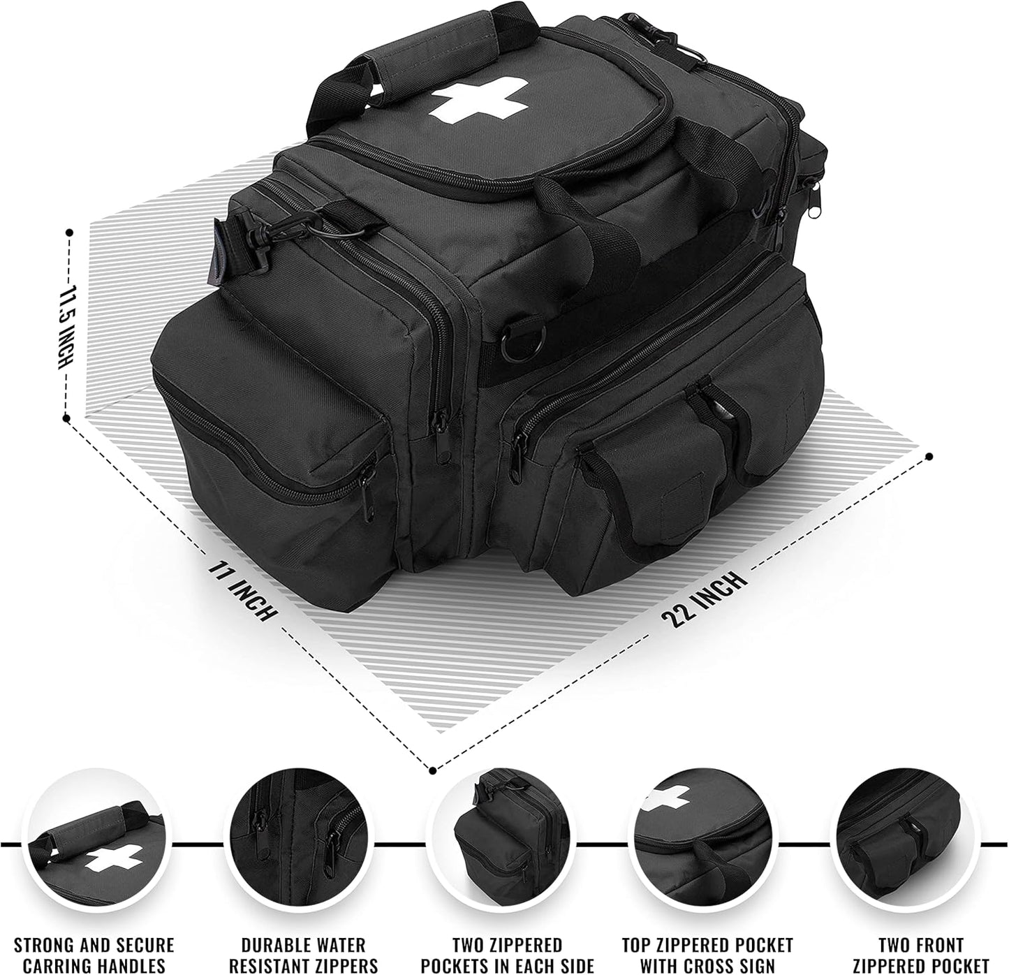 ASA TECHMED Deluxe EMS Emergency Medical Trauma Bag - Black First Aid Responder Kit