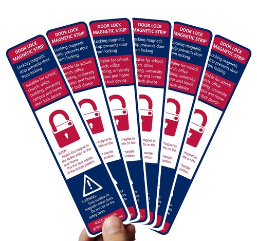 GINFH Lockdown Magnetic Strips Door Security Devices Thin Magnetic Strips School Office Emergency Easy Quick Lock Door Latch White Text Version (30)