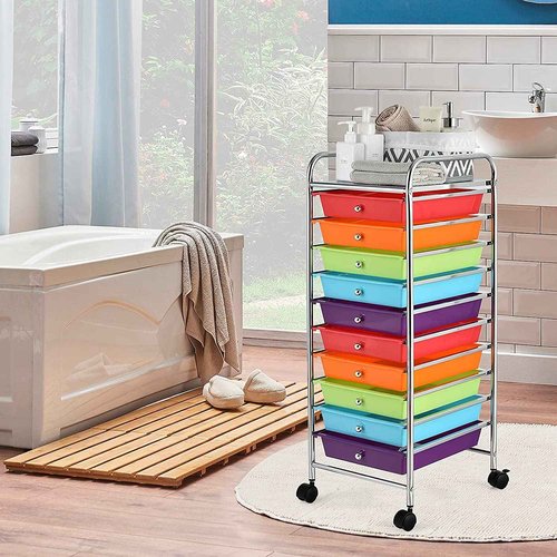 Giantex Plastic Boxes 10 Drawer Rolling Organizer Cart Utility Storage Tools Scrapbook Paper Multi-Use (Multicolor)