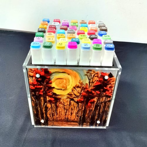HESIN 4-side Acrylic Photo Block Cube Tabletop Pen holder Desktop Storage Organizer for Office, Classroom, Home, Kids , Picture Frame for 5" x5" photo size