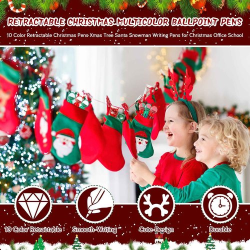 Queekay 36 Pcs 10 in 1 Multicolor Ballpoint Pens - Retractable Christmas Pens for Office, School, Children(Santa Style)