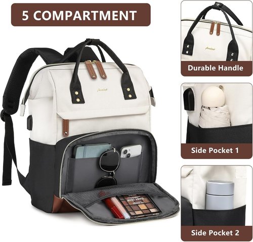 Focdod Women's Backpack - Stylish 15.6 Inch Laptop Bag | Waterproof Travel & Work Purse in Beige, Black, Brown