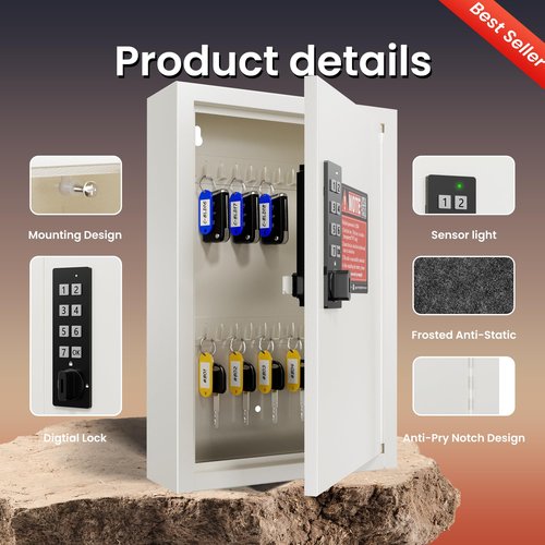 Grimtron 40 Keys Electronic Key Lock Box for Keys with Code, Private/Public/Password Hiding Mode Key Cabinet Wall Mount for Garage/Property Management Key Storage