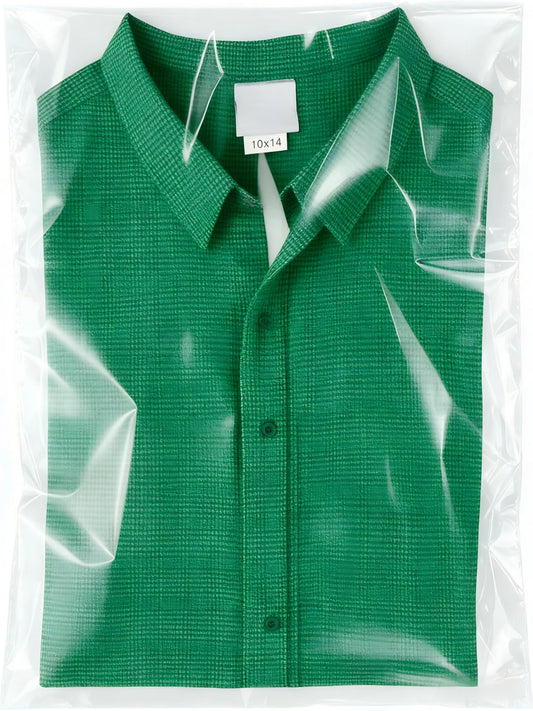 100 Count 10x14 self sealing Cellophane Bags, HUOJI Resealable Clear Poly Bags for Clothes, Shirts and Party Favors
