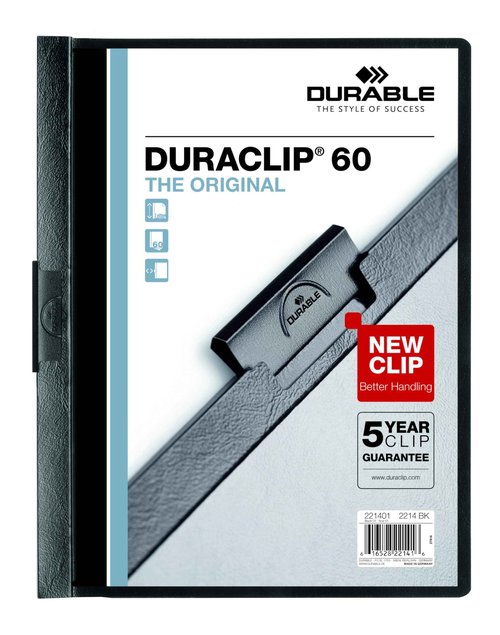 Durable Report Cover with DURACLIP - Letter-Size - Holds Up to 60 Pages - Clear Cover in Black - 25 Per Box