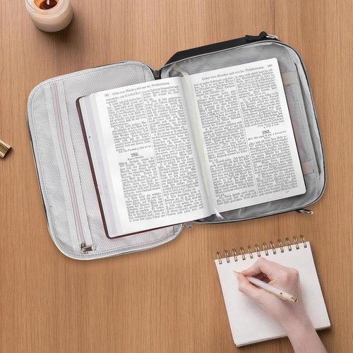 Bible Cover Case for Women, Large Girl Bible Case with Detachable Pen Slot & Shoulder Strap, Bible Carrying Case for Womens Girls Bible Study, Black