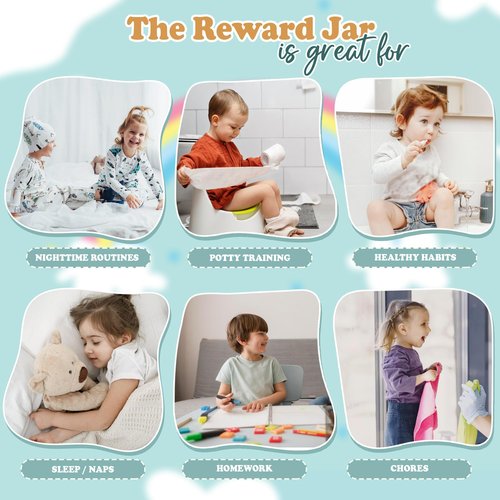 9" DIY Name 45 Tokens Smiley Face Magnetic Reward Jar Gifts for Classroom Teacher Kids Potty Training Chore Chart Toddler Good Behavior Management Tools Back to School RWJ-03-SMILEY-M