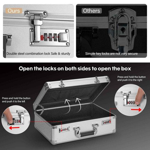 GODLONSEN File Organizer Storage Box - 18.8 x 14.5 x 6.2 Inch X-Large, Portable Locking Storage Totes with Dual Combination Locks, Lock Boxes for Personal Items, Cash, Briefcase - Silver
