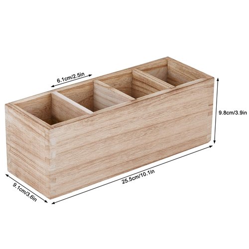 Wooden Pen Pencil Holder for Desk, 4 Compartment Rustic Rectangular Pen Organizer, Wood Desktop Organizer Caddy, Multi Purpose Use for Home School Office Supplies, Stationery