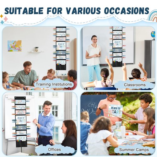 67 Pcs Student Behavior Clip Chart for Classroom Management Blue Boho Track Reward Incentive Behavior Pocket Chart Kids Boho Bulletin Board Hanging Tool for Teacher Office Elementary School Supplies